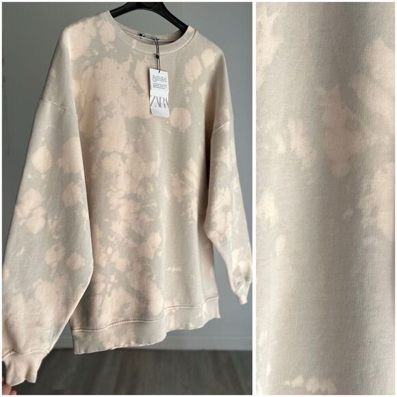 NWT ZARA TIE DYE SWEATSHIRT CREM / GRAY MED - Picture 1 of 3